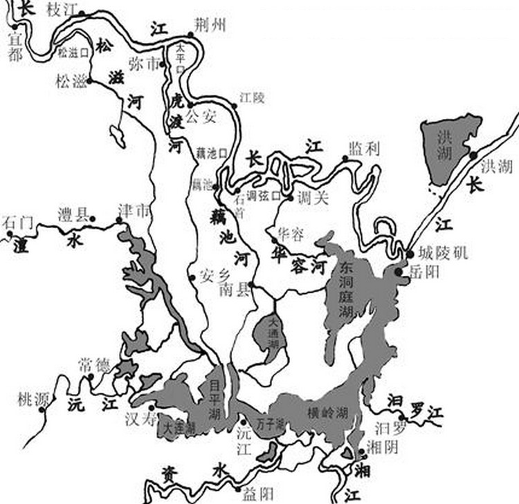 洞庭湖和上下水系的连通关係图